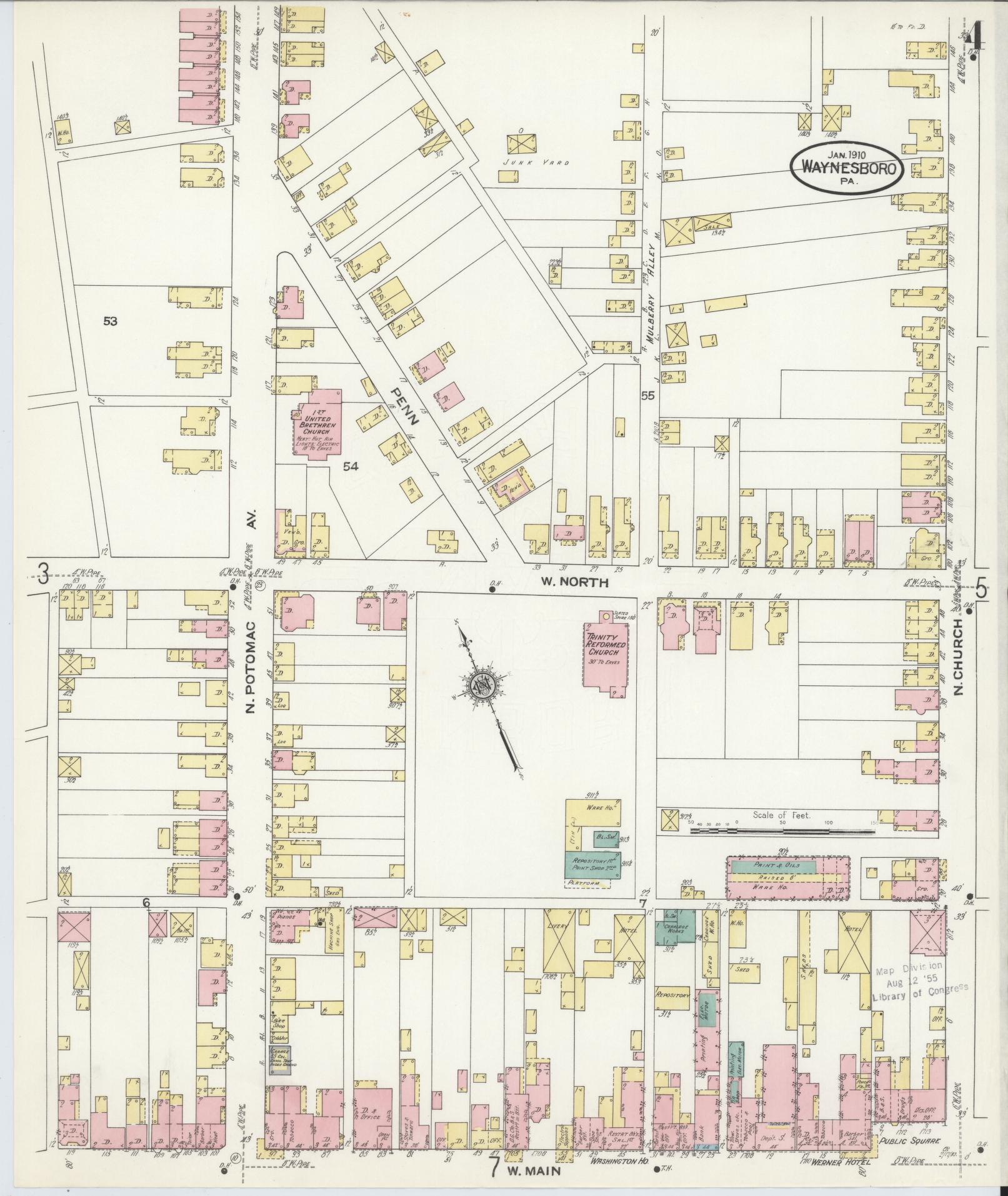 Sanborn Fire Insurance Map from Waynesboro, Franklin County, Pennsylvania (1910), Sheet #0004 - Complete Map Set gallery image, historic Sanborn map, vintage wall art, Pennsylvania Pennsylvania