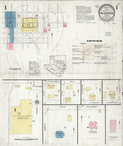 Sanborn Fire Insurance Map from San Augustine, San Augustine County, Texas (1927), Sheet #0001 - Complete Map Set gallery image, historic Sanborn map, vintage wall art, Texas Texas