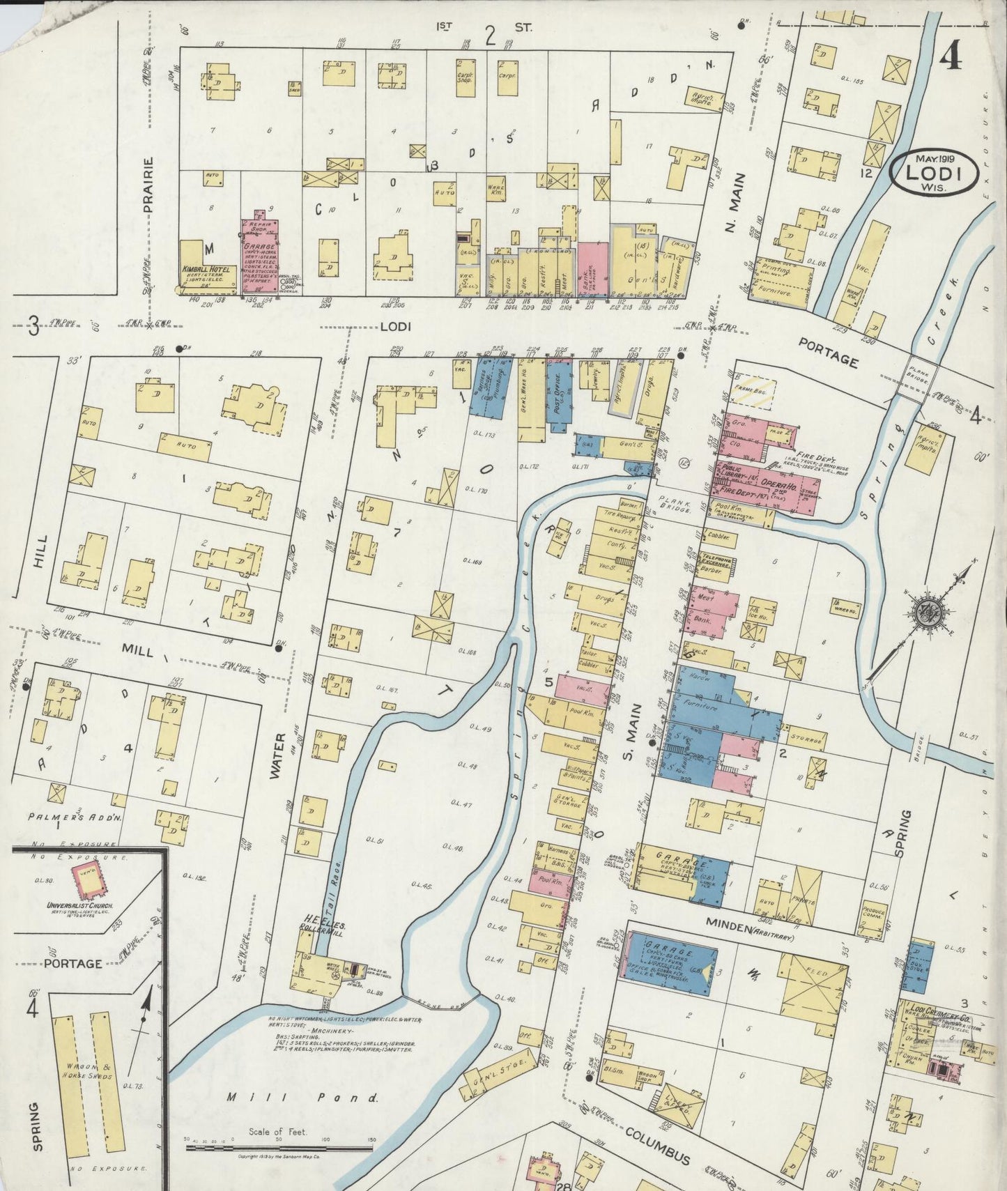 Sanborn Fire Insurance Map from Lodi, Columbia County, Wisconsin (1919), Sheet #0004 - Historic Sanborn Fire Insurance Map Print, vintage old map wall art, antique decor, genealogy gift, Wisconsin Wisconsin map