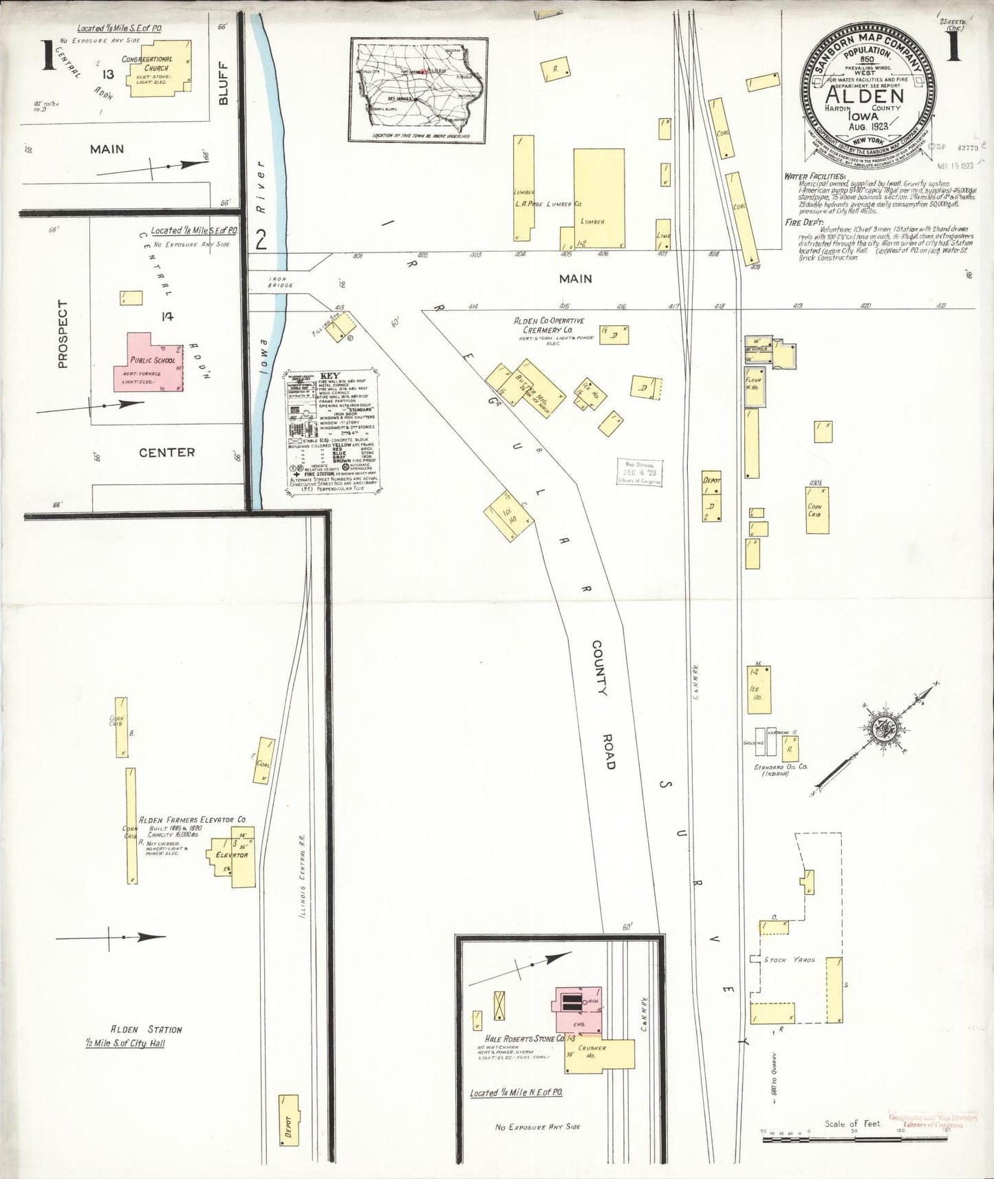 Sanborn Fire Insurance Map from Alden, Hardin County, Iowa (1923), Sheet #0001 - Historic Sanborn Fire Insurance Map Print, vintage old map wall art