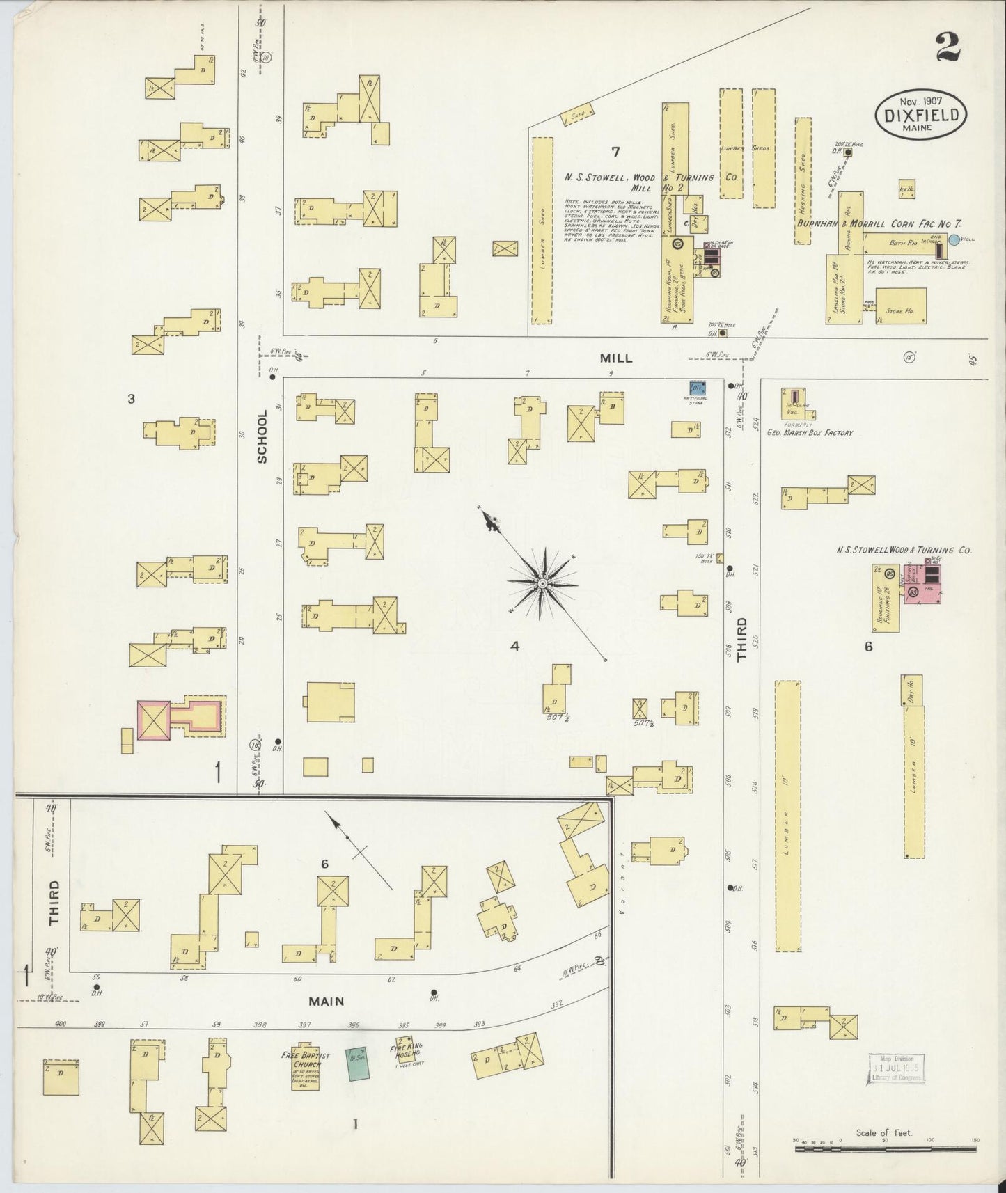 Sanborn Fire Insurance Map from Dixfield, Oxford County, Maine (1907), Sheet #0002 - Historic Sanborn Fire Insurance Map Print, vintage old map wall art, antique decor, genealogy gift, Maine Maine map