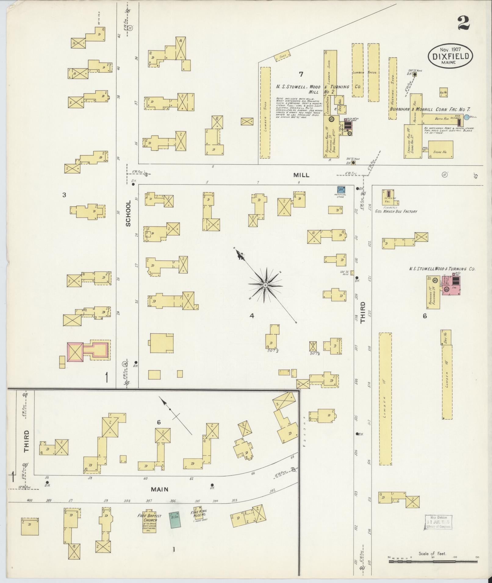 Sanborn Fire Insurance Map from Dixfield, Oxford County, Maine (1907), Sheet #0002 - Historic Sanborn Fire Insurance Map Print, vintage old map wall art, antique decor, genealogy gift, Maine Maine map