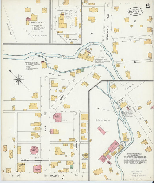 Sanborn Fire Insurance Map from Maryville, Blount County, Tennessee (1900), Sheet #0002 - Historic Sanborn Fire Insurance Map Print, vintage old map wall art, antique decor, genealogy gift, Tennessee Tennessee map