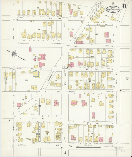 Sanborn Fire Insurance Map from New Brighton, Beaver County, Pennsylvania (1913), Sheet #0011 - Historic Sanborn Fire Insurance Map Print, vintage old map wall art, antique decor, genealogy gift, Pennsylvania Pennsylvania map