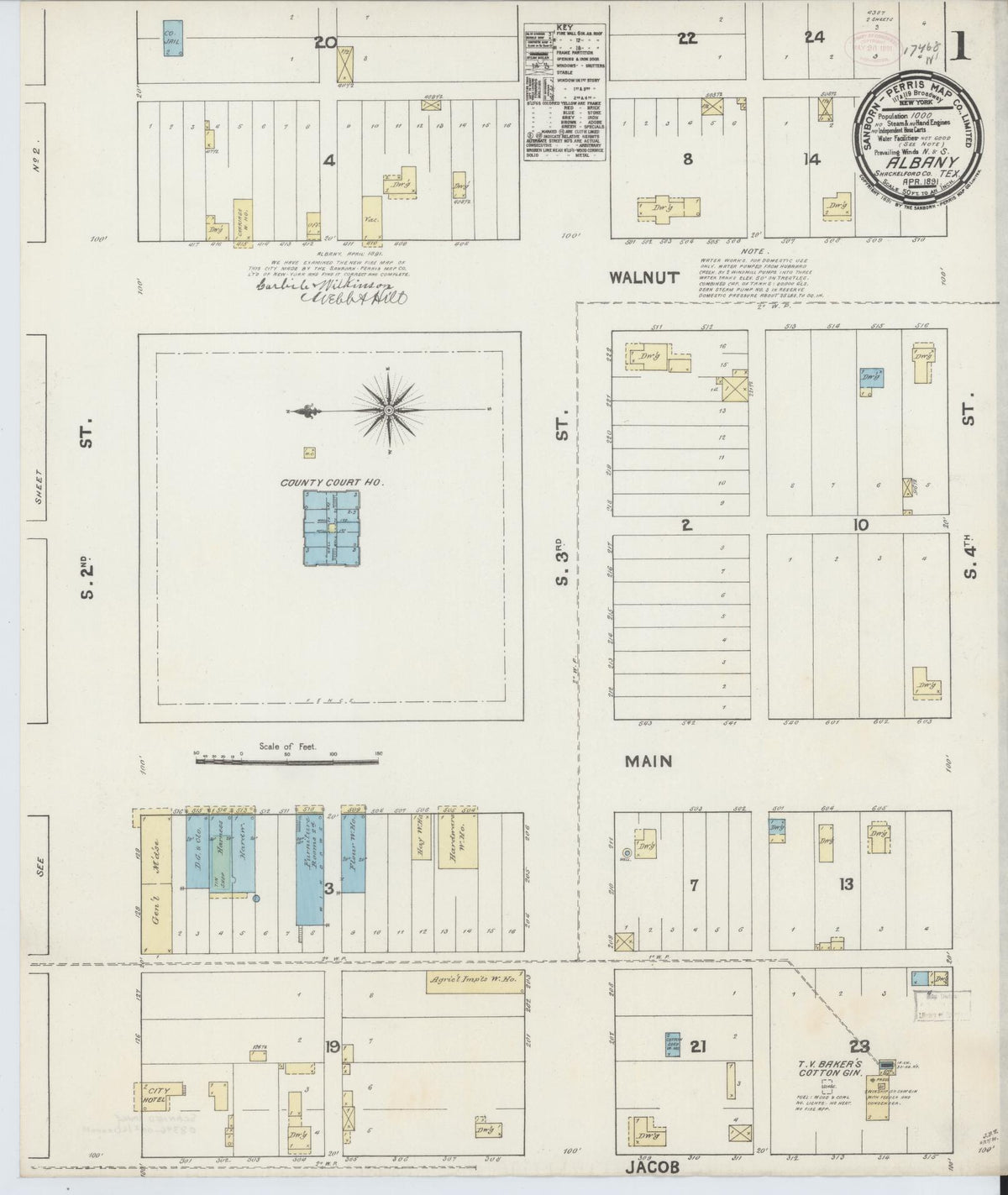 Sanborn Fire Insurance Map from Albany, Shackelford County, Texas (1891), Sheet #0001 - Complete Map Set gallery image, historic Sanborn map, vintage wall art, Texas Texas