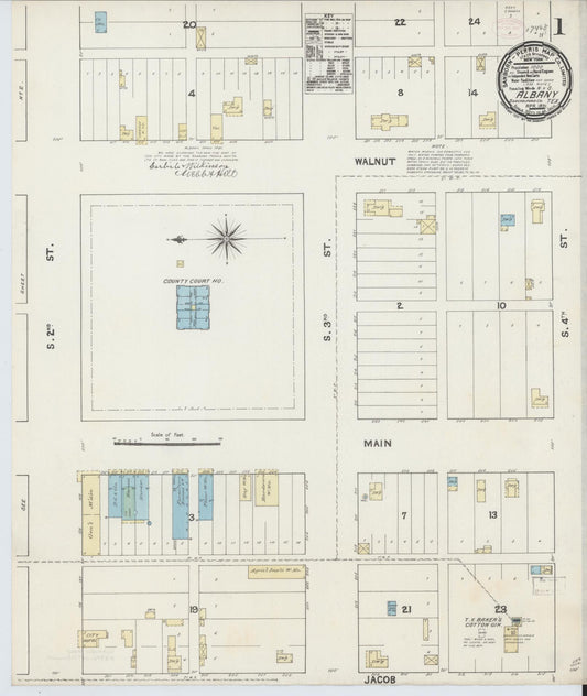 Sanborn Fire Insurance Map from Albany, Shackelford County, Texas (1891), Sheet #0001 - Complete Map Set gallery image, historic Sanborn map, vintage wall art, Texas Texas