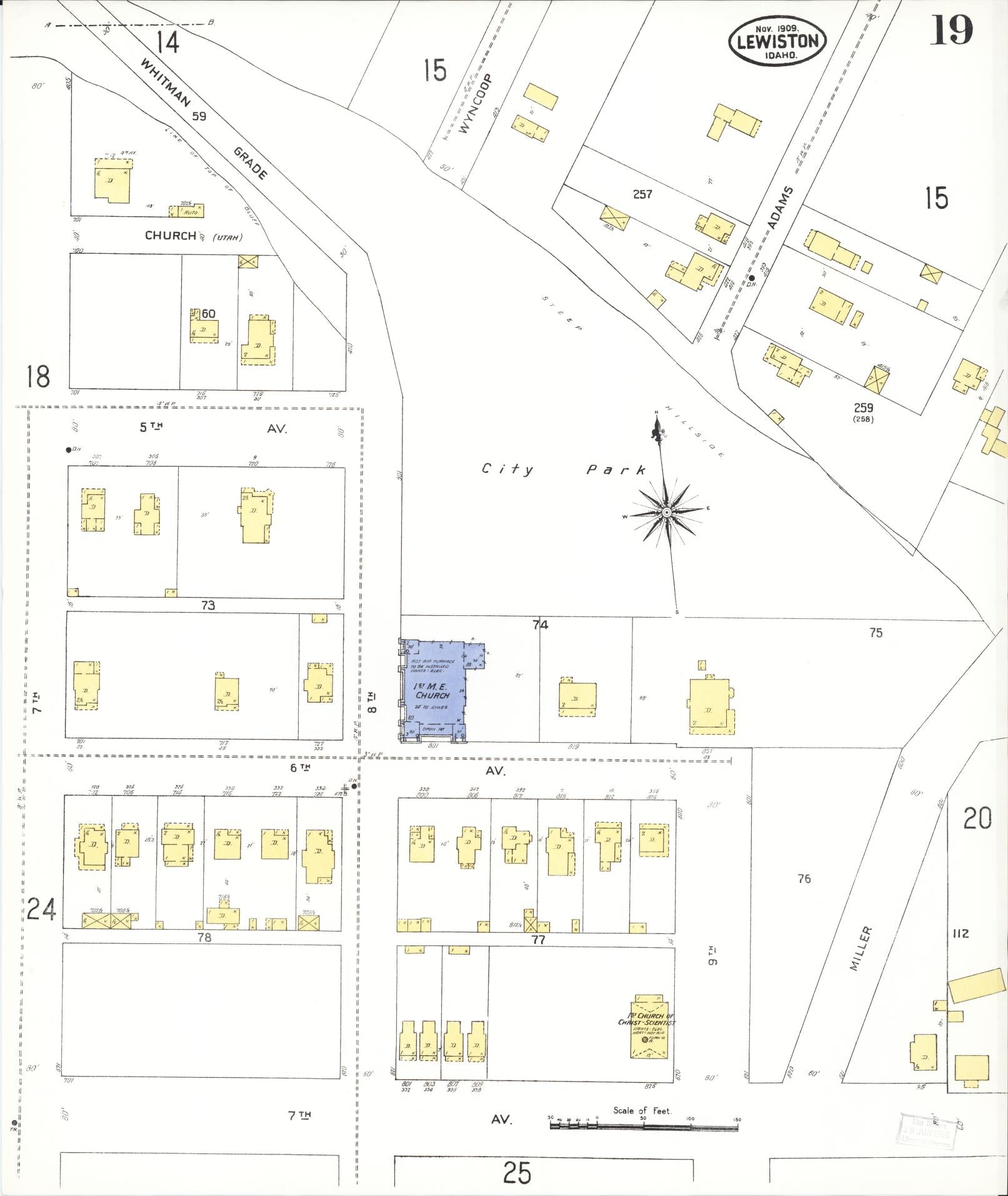 Sanborn Fire Insurance Map from Lewiston, Nez Perce County, Idaho (1909), Sheet #0019 - Complete Map Set gallery image, historic Sanborn map, vintage wall art, Idaho Idaho