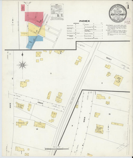 Sanborn Fire Insurance Map from North Conway, Carroll County, New Hampshire (1908), Sheet #0001 - Historic Sanborn Fire Insurance Map Print, vintage old map wall art, antique decor, genealogy gift, New Hampshire New Hampshire map