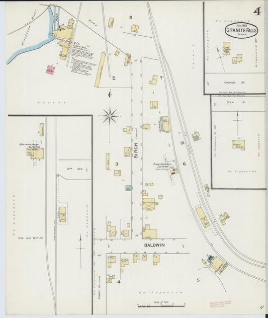 Sanborn Fire Insurance Map from Granite Falls, Yellow Medicine And Chippewa Counties, Minnesota (1893), Sheet #0004 - Historic Sanborn Fire Insurance Map Print, vintage old map wall art, antique decor, genealogy gift, Minnesota Minnesota map