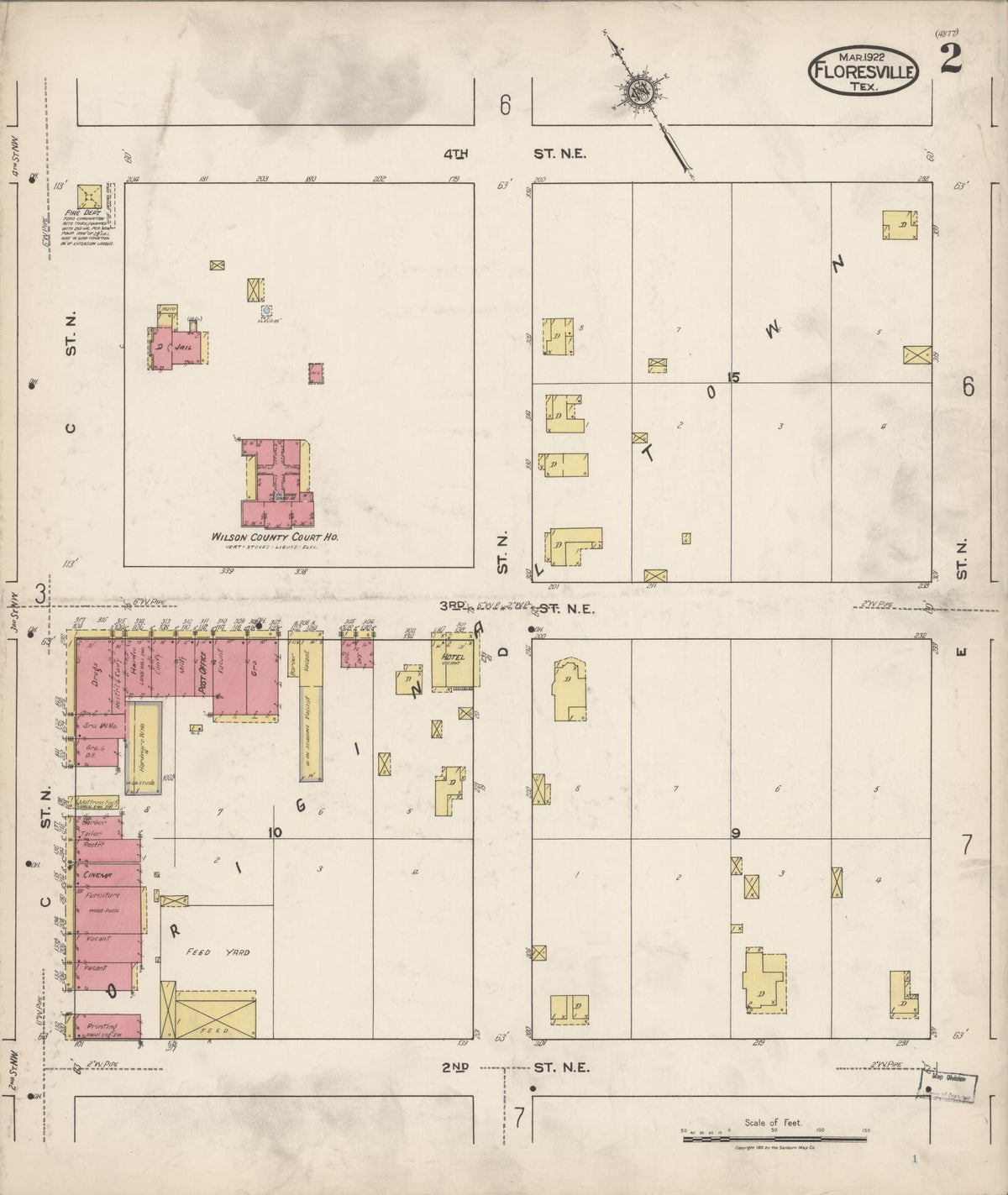 Sanborn Fire Insurance Map from Floresville, Wilson County, Texas (1922), Sheet #0002 - Complete Map Set gallery image, historic Sanborn map, vintage wall art, Texas Texas