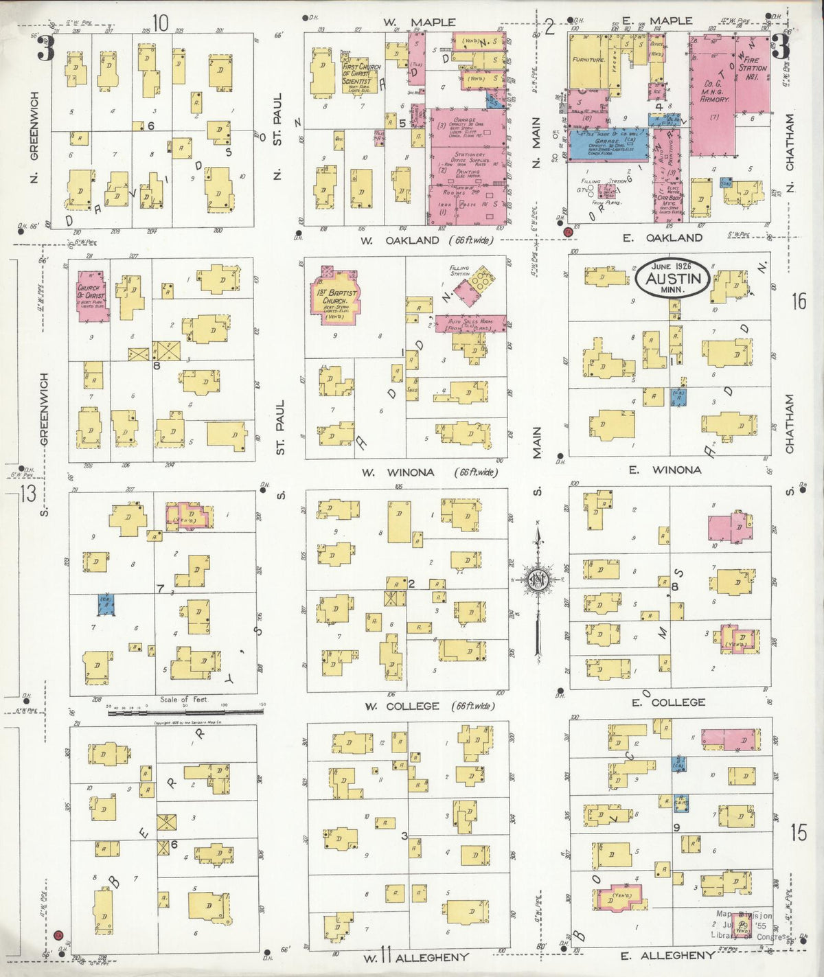 Sanborn Fire Insurance Map from Austin, Mower County, Minnesota (1926), Sheet #0003 - Historic Sanborn Fire Insurance Map Print, vintage old map wall art, antique decor, genealogy gift, Minnesota Minnesota map