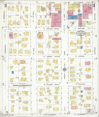 Sanborn Fire Insurance Map from Austin, Mower County, Minnesota (1926), Sheet #0003 - Historic Sanborn Fire Insurance Map Print, vintage old map wall art, antique decor, genealogy gift, Minnesota Minnesota map
