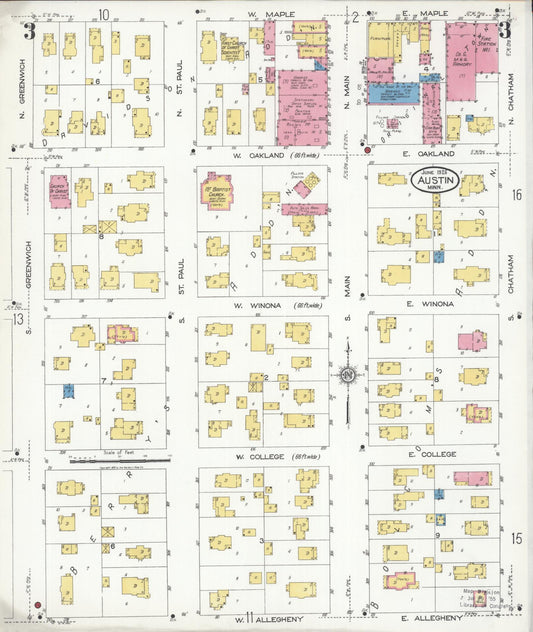 Sanborn Fire Insurance Map from Austin, Mower County, Minnesota (1926), Sheet #0003 - Historic Sanborn Fire Insurance Map Print, vintage old map wall art, antique decor, genealogy gift, Minnesota Minnesota map