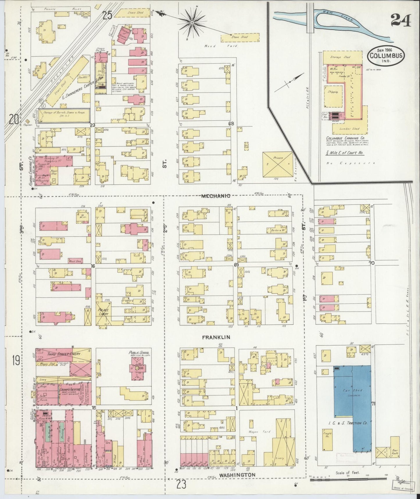 Sanborn Fire Insurance Map from Columbus, Bartholomew County, Indiana (1906), Sheet #0024 - Complete Map Set gallery image, historic Sanborn map, vintage wall art, Indiana Indiana