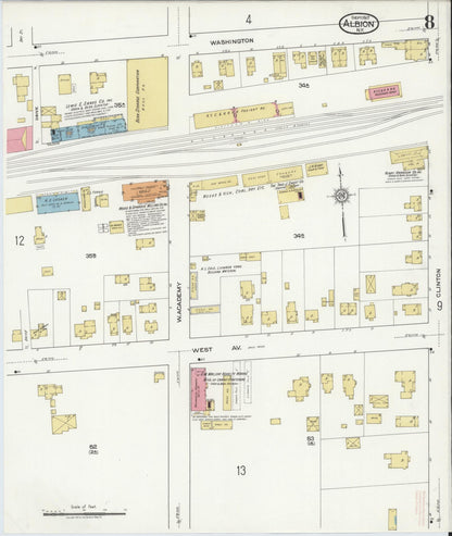 Sanborn Fire Insurance Map from Albion, Orleans County, New York (1917), Sheet #0008 - Historic Sanborn Fire Insurance Map Print, vintage old map wall art, antique decor, genealogy gift, New York New York map