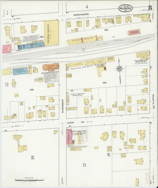 Sanborn Fire Insurance Map from Albion, Orleans County, New York (1917), Sheet #0008 - Historic Sanborn Fire Insurance Map Print, vintage old map wall art, antique decor, genealogy gift, New York New York map