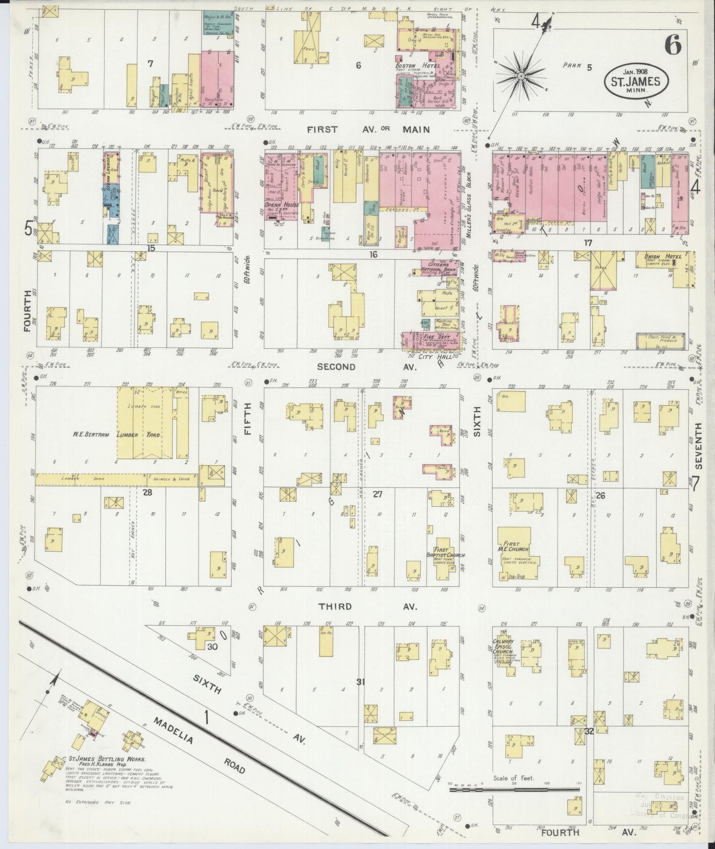 Sanborn Fire Insurance Map from Saint James, Watonwan County, Minnesota (1908), Sheet #0006 - Complete Map Set gallery image, historic Sanborn map, vintage wall art, Minnesota Minnesota