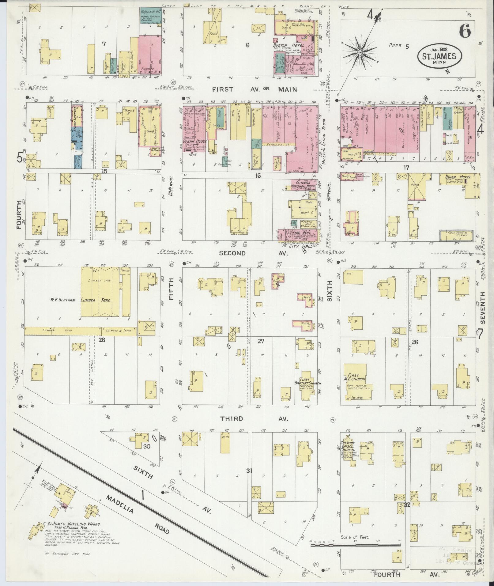 Sanborn Fire Insurance Map from Saint James, Watonwan County, Minnesota (1908), Sheet #0006 - Complete Map Set gallery image, historic Sanborn map, vintage wall art, Minnesota Minnesota
