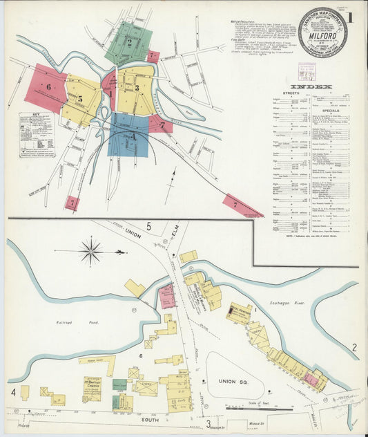 Sanborn Fire Insurance Map from Milford, Hillsborough County, New Hampshire (1907), Sheet #0001 - Complete Map Set gallery image, historic Sanborn map, vintage wall art, New Hampshire New Hampshire