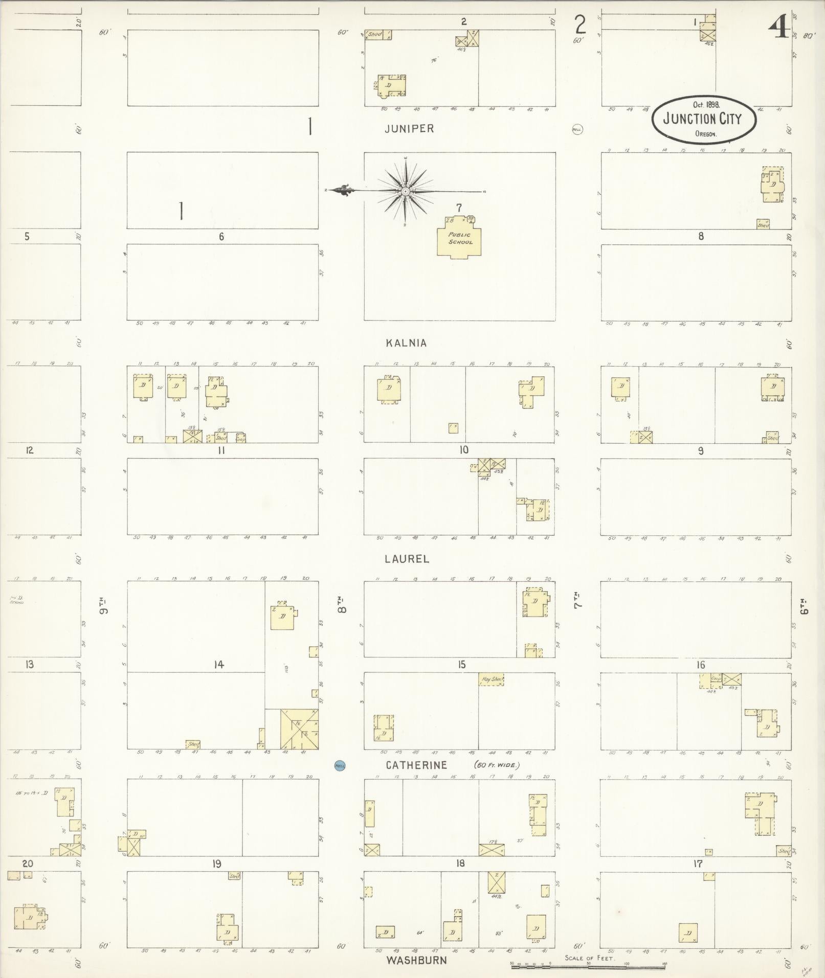Sanborn Fire Insurance Map from Junction City, Lane County, Oregon (1898), Sheet #0004 - Historic Sanborn Fire Insurance Map Print, vintage old map wall art, antique decor, genealogy gift, Oregon Oregon map