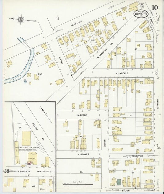 Sanborn Fire Insurance Map from Dunkirk, Chautauqua County, New York (1910), Sheet #0010 - Historic Sanborn Fire Insurance Map Print, vintage old map wall art, antique decor, genealogy gift, New York New York map
