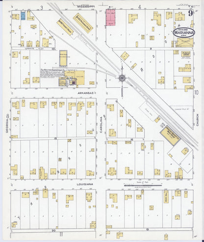 Sanborn Fire Insurance Map from Marianna, Lee County, Arkansas (1919), Sheet #0009 - Complete Map Set gallery image, historic Sanborn map, vintage wall art, Arkansas Arkansas