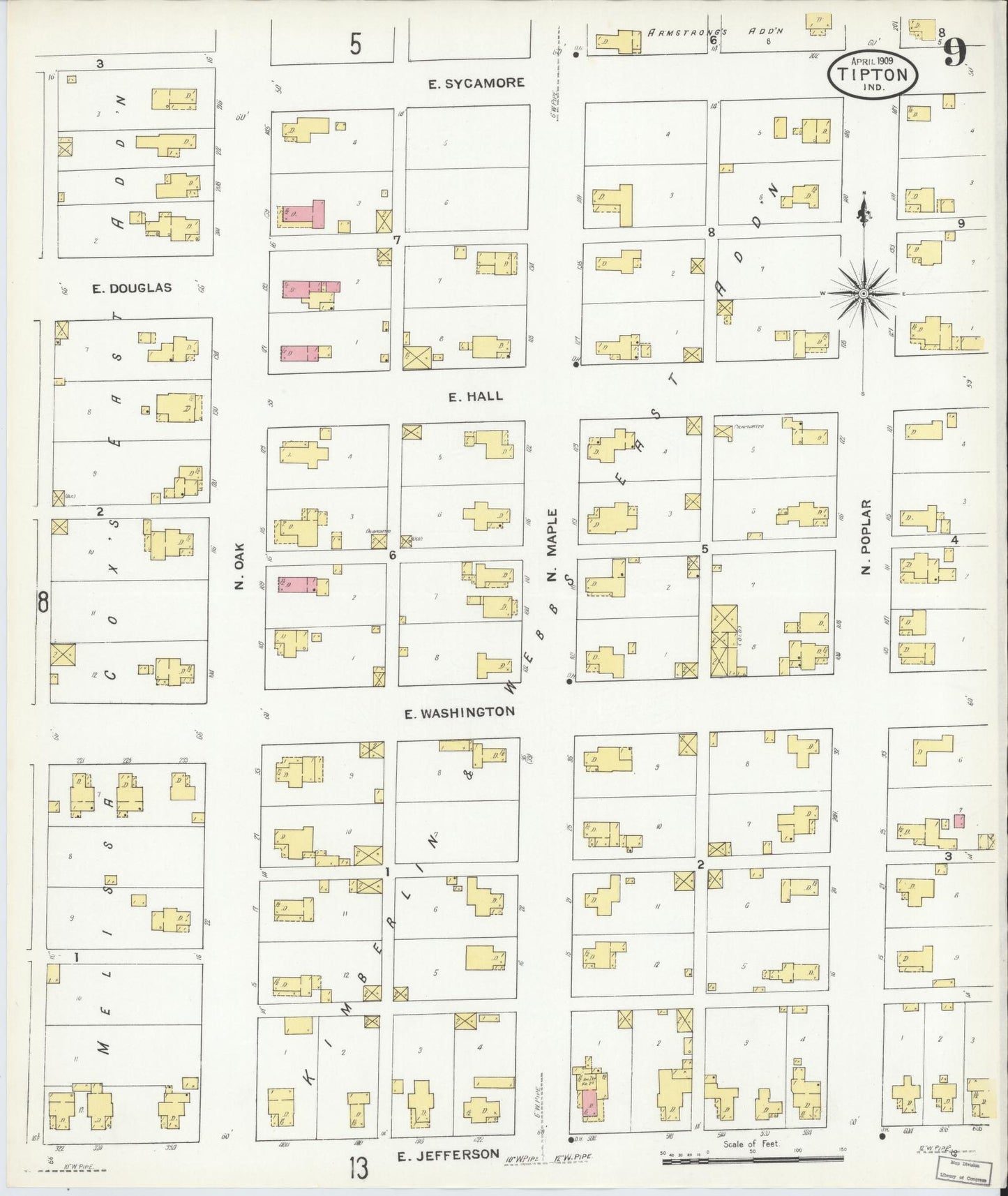 Sanborn Fire Insurance Map from Tipton, Tipton County, Indiana (1909), Sheet #0009 - Complete Map Set gallery image, historic Sanborn map, vintage wall art, Indiana Indiana