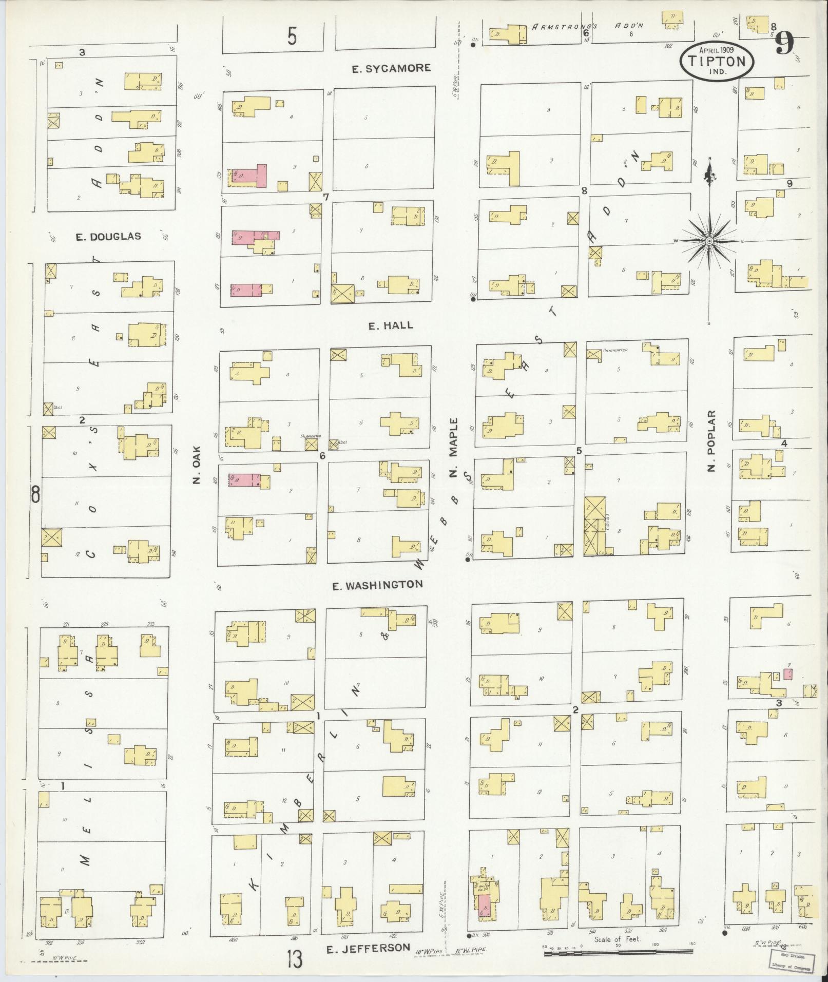Sanborn Fire Insurance Map from Tipton, Tipton County, Indiana (1909), Sheet #0009 - Complete Map Set gallery image, historic Sanborn map, vintage wall art, Indiana Indiana