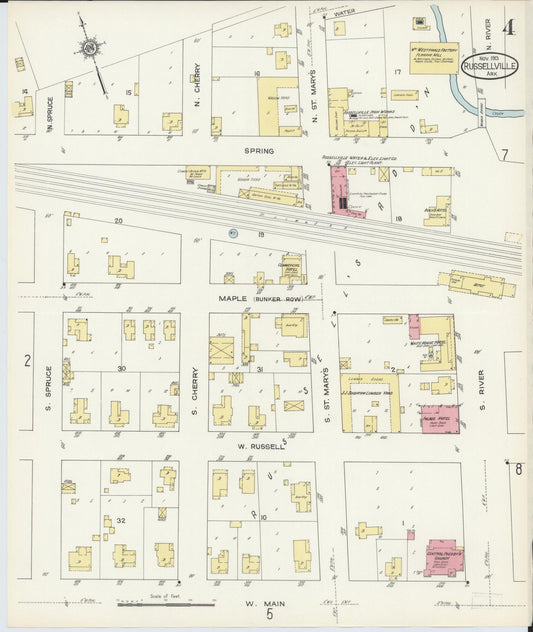 Sanborn Fire Insurance Map from Russellville, Pope County, Arkansas (1913), Sheet #0004 - Historic Sanborn Fire Insurance Map Print, vintage old map wall art, antique decor, genealogy gift, Arkansas Arkansas map