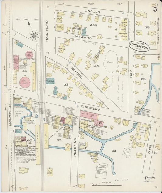 Sanborn Fire Insurance Map from Brockton, Plymouth County, Massachusetts (1885), Sheet #0005 - Historic Sanborn Fire Insurance Map Print, vintage old map wall art, antique decor, genealogy gift, Massachusetts Massachusetts map