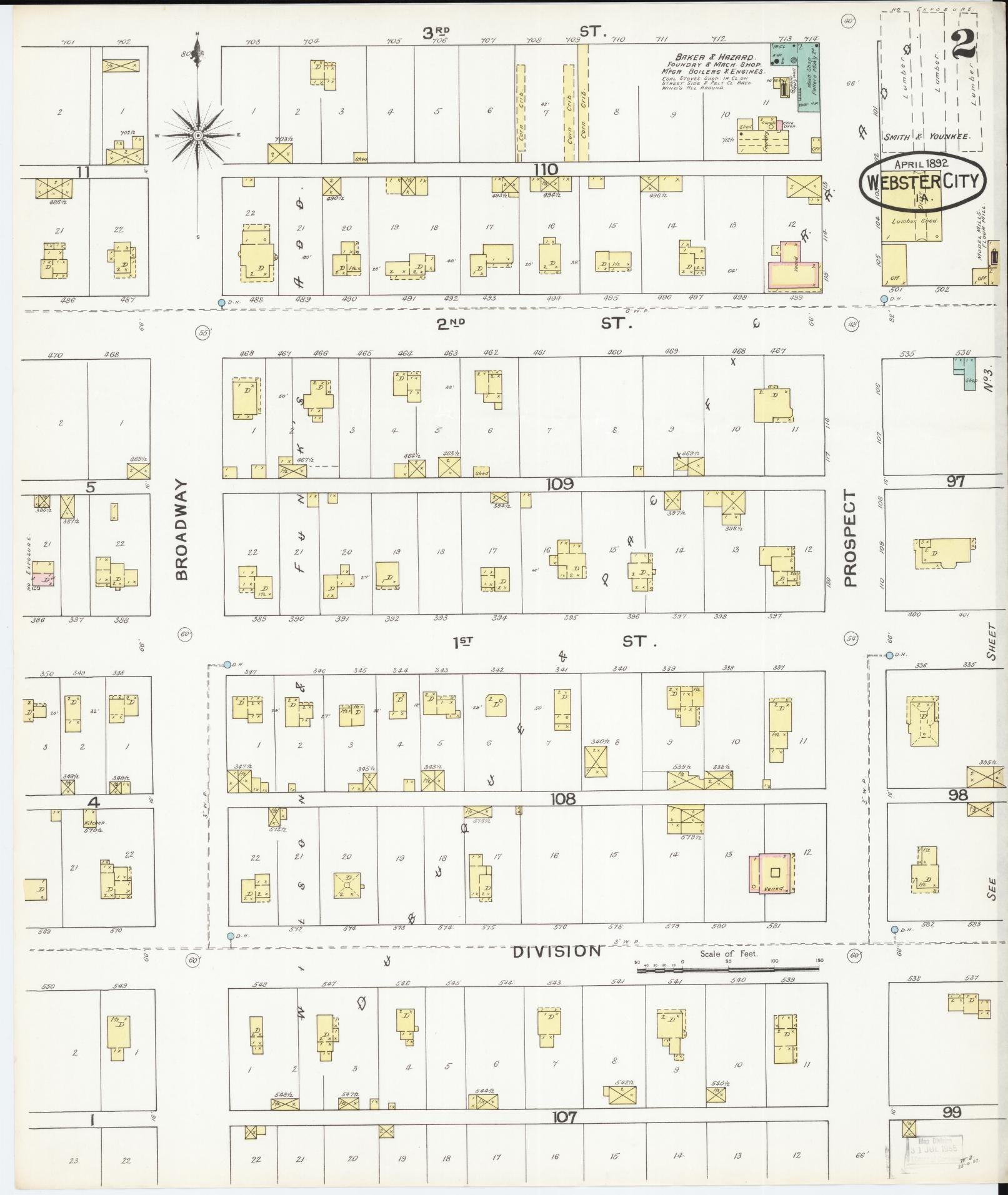 Sanborn Fire Insurance Map from Webster City, Hamilton County, Iowa (1892), Sheet #0002 - Historic Sanborn Fire Insurance Map Print