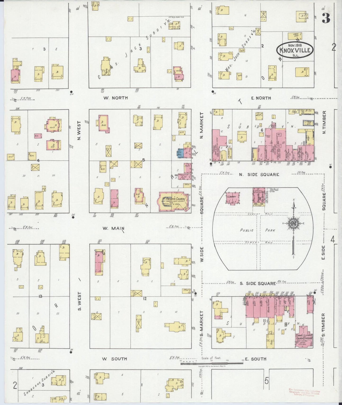 Sanborn Fire Insurance Map from Knoxville, Knox County, Illinois (1918), Sheet #0003 - Complete Map Set gallery image, historic Sanborn map, vintage wall art, Illinois Illinois