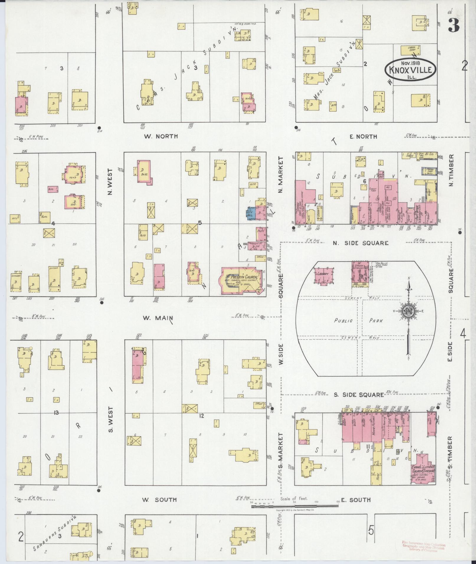 Sanborn Fire Insurance Map from Knoxville, Knox County, Illinois (1918), Sheet #0003 - Complete Map Set gallery image, historic Sanborn map, vintage wall art, Illinois Illinois