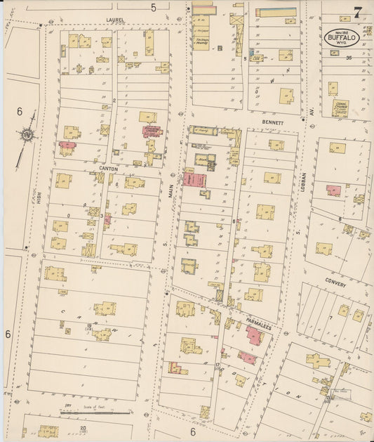 Sanborn Fire Insurance Map from Buffalo, Johnson County, Wyoming (1912), Sheet #0007 - Historic Sanborn Fire Insurance Map Print, vintage old map wall art, antique decor, genealogy gift, Wyoming Wyoming map