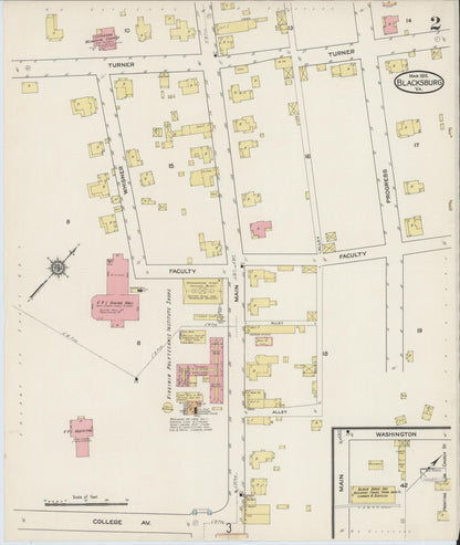 Sanborn Fire Insurance Map from Blacksburg, Montgomery County, Virginia (1915), Sheet #0002 - Historic Sanborn Fire Insurance Map Print, vintage old map wall art, antique decor, genealogy gift, Virginia Virginia map