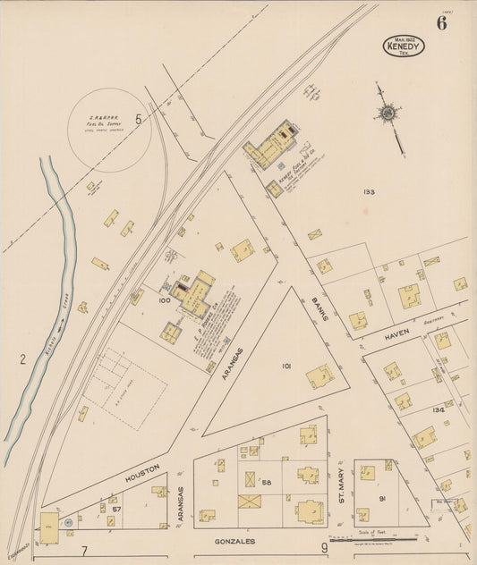 Sanborn Fire Insurance Map from Kenedy, Karnes County, Texas (1922), Sheet #0006 - Historic Sanborn Fire Insurance Map Print, vintage old map wall art, antique decor, genealogy gift, Texas Texas map