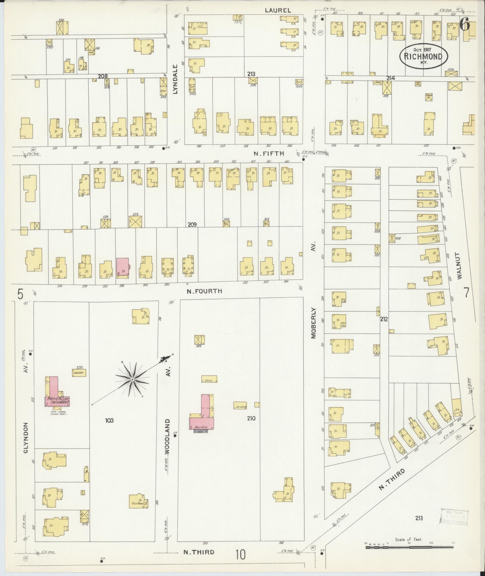 Sanborn Fire Insurance Map from Richmond, Madison County, Kentucky (1907), Sheet #0006 - Historic Sanborn Fire Insurance Map Print, vintage old map wall art, antique decor, genealogy gift, Kentucky Kentucky map