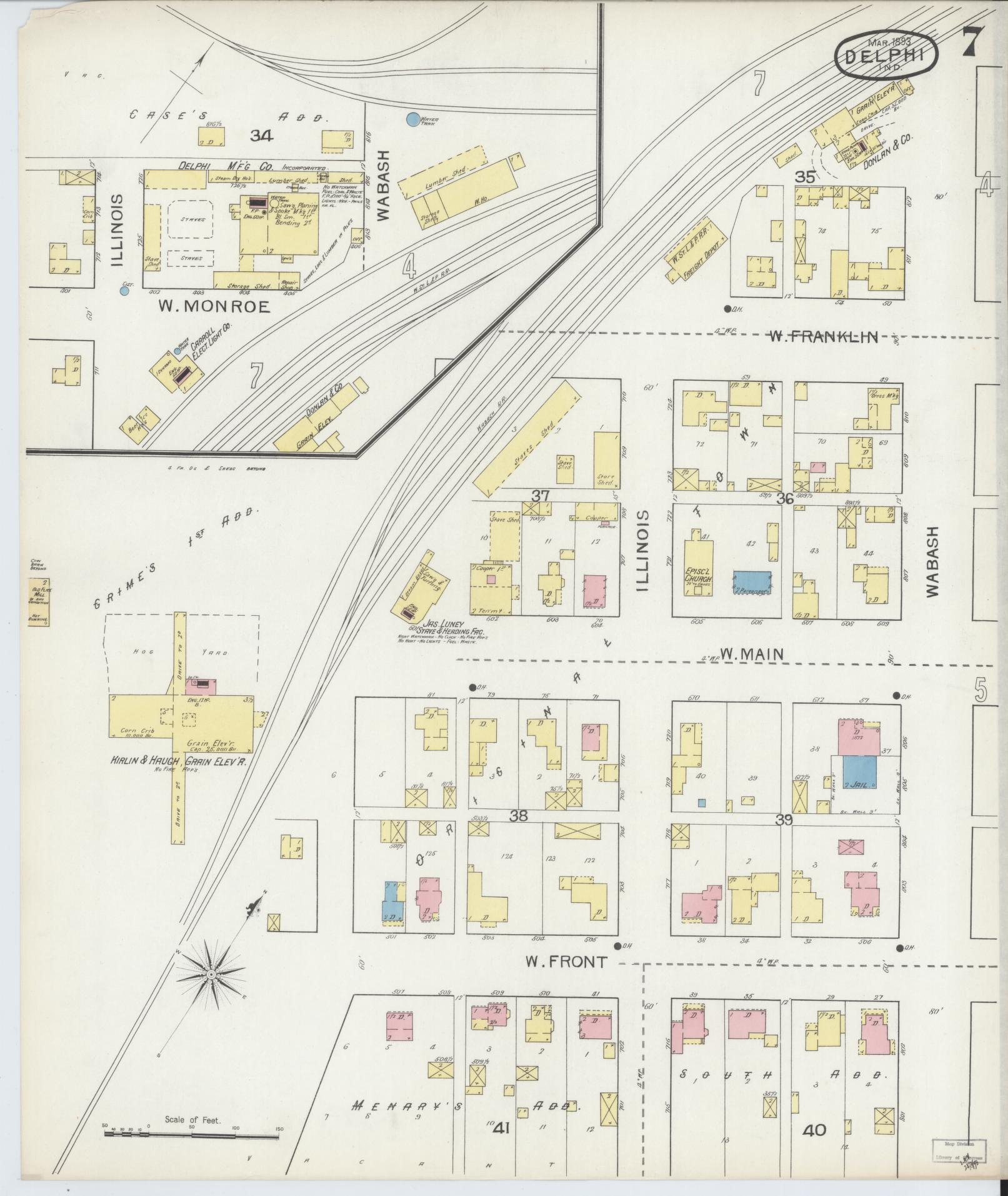 Sanborn Fire Insurance Map from Delphi, Carroll County, Indiana (1893), Sheet #0007 - Complete Map Set gallery image, historic Sanborn map, vintage wall art, Indiana Indiana