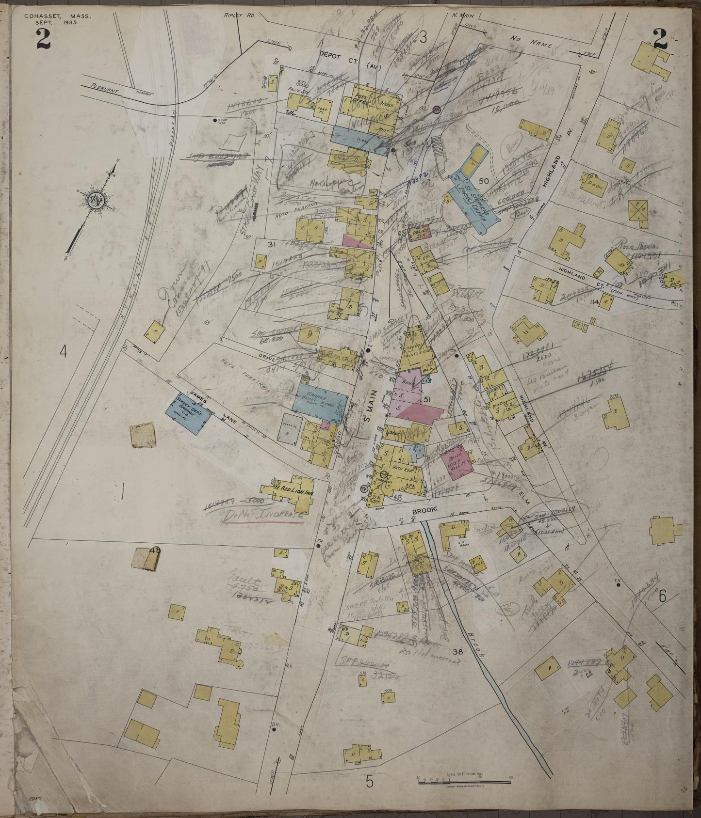 Sanborn Fire Insurance Map from Cohasset, Norfolk County, Massachusetts (1952), Sheet #0002 - Historic Sanborn Fire Insurance Map Print, vintage old map wall art, antique decor, genealogy gift, Massachusetts Massachusetts map