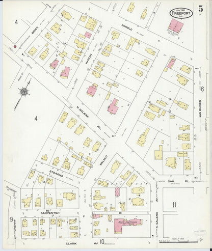 Sanborn Fire Insurance Map from Freeport, Stephenson County, Illinois (1910), Sheet #0005 - Historic Sanborn Fire Insurance Map Print, vintage old map wall art, antique decor, genealogy gift, Illinois Illinois map