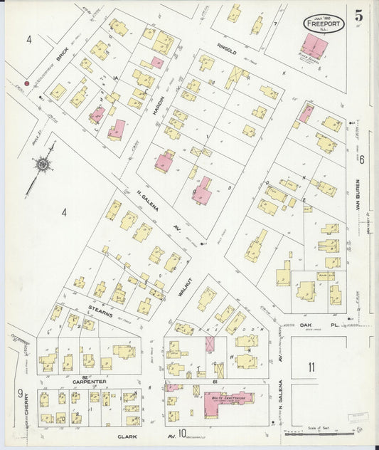 Sanborn Fire Insurance Map from Freeport, Stephenson County, Illinois (1910), Sheet #0005 - Historic Sanborn Fire Insurance Map Print, vintage old map wall art, antique decor, genealogy gift, Illinois Illinois map