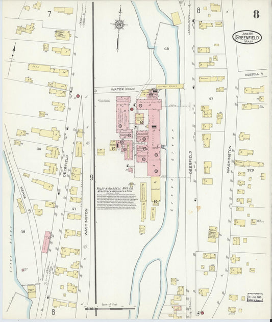 Sanborn Fire Insurance Map from Greenfield, Franklin County, Massachusetts (1914), Sheet #0008 - Historic Sanborn Fire Insurance Map Print, vintage old map wall art, antique decor, genealogy gift, Massachusetts Massachusetts map
