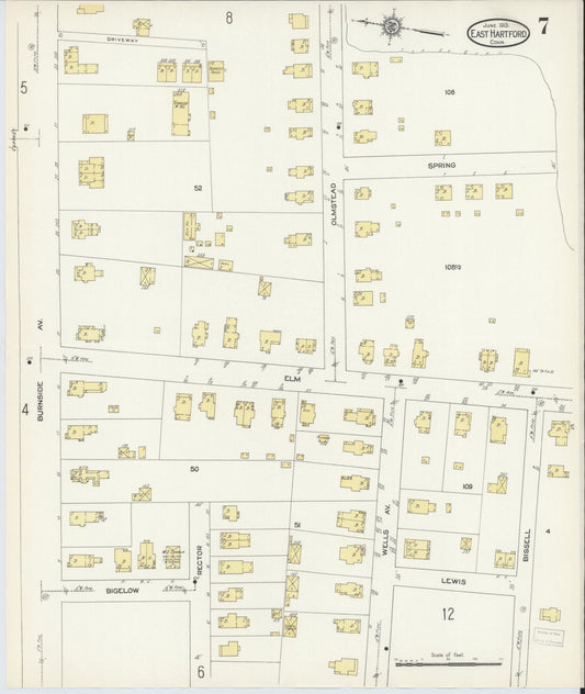 Sanborn Fire Insurance Map from East Hartford, Hartford County, Connecticut (1913), Sheet #0007 - Historic Sanborn Fire Insurance Map Print, vintage old map wall art, antique decor, genealogy gift, Connecticut Connecticut map