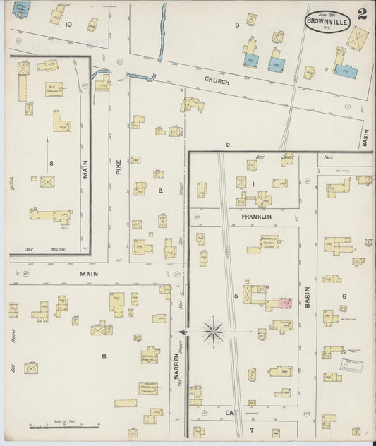 Sanborn Fire Insurance Map from Brownville, Jefferson County, New York (1890), Sheet #0002 - Historic Sanborn Fire Insurance Map Print, vintage old map wall art, antique decor, genealogy gift, New York New York map