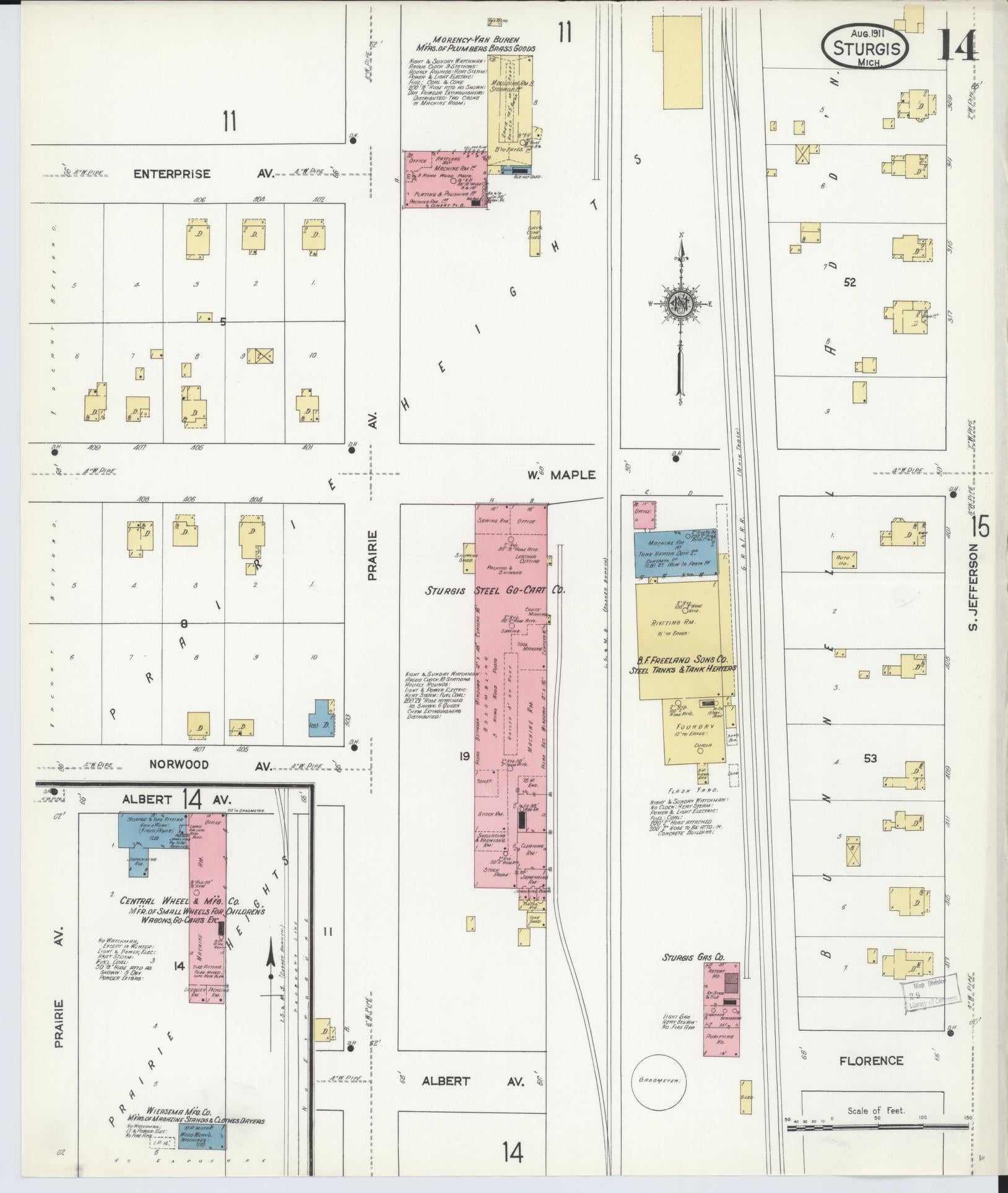 Sanborn Fire Insurance Map from Sturgis, Saint Joseph County, Michigan (1911), Sheet #0014 - Historic Sanborn Fire Insurance Map Print, vintage old map wall art, antique decor, genealogy gift, Michigan Michigan map