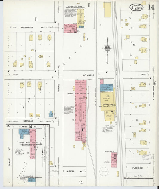 Sanborn Fire Insurance Map from Sturgis, Saint Joseph County, Michigan (1911), Sheet #0014 - Historic Sanborn Fire Insurance Map Print, vintage old map wall art, antique decor, genealogy gift, Michigan Michigan map