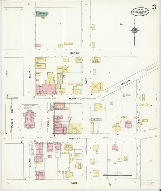 Sanborn Fire Insurance Map from Somerville, Fayette County, Tennessee (1909), Sheet #0003 - Historic Sanborn Fire Insurance Map Print, vintage old map wall art, antique decor, genealogy gift, Tennessee Tennessee map
