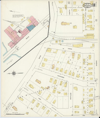 Sanborn Fire Insurance Map from Neenah, Winnebago County, Wisconsin (1913), Sheet #0011 - Historic Sanborn Fire Insurance Map Print, vintage old map wall art, antique decor, genealogy gift, Wisconsin Wisconsin map