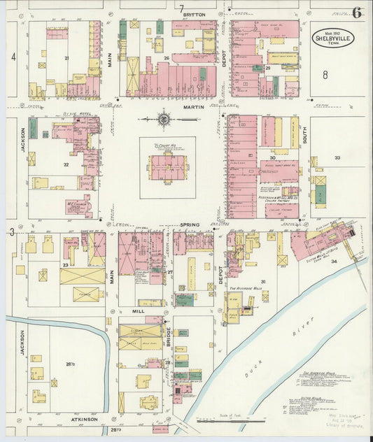 Sanborn Fire Insurance Map from Shelbyville, Bedford County, Tennessee (1910), Sheet #0006 - Historic Sanborn Fire Insurance Map Print, vintage old map wall art, antique decor, genealogy gift, Tennessee Tennessee map