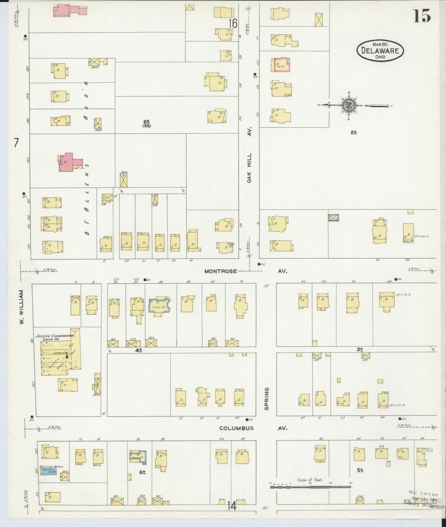 Sanborn Fire Insurance Map from Delaware, Delaware County, Ohio (1911), Sheet #0015 - Historic Sanborn Fire Insurance Map Print, vintage old map wall art, antique decor, genealogy gift, Sanborn Fire Insurance Map from Delaware Delaware map